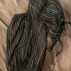 Neon sparkly rainbow striped off shoulder top